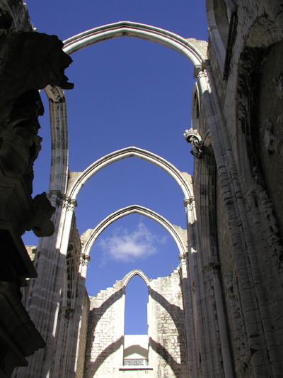 The ruins of the Convent do Carmo in Lisbon. The convent was gutted in the 1755 earthquake, tsunami and subsequent fire.