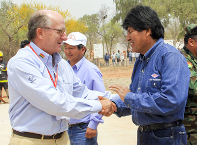 Evo Morales y Antonio Brufau